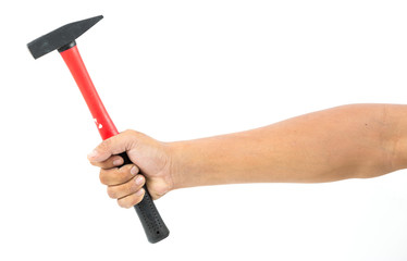 Man's hand holding hammer