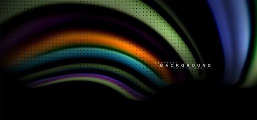 Multicolored wave lines on black background design