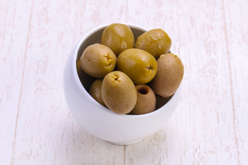 Pickled olives in the bowl