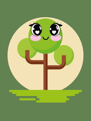 Kawaii tree icon over green background, colorful design. vector illustration