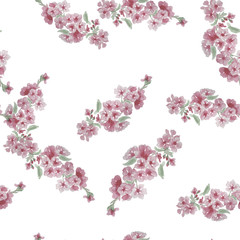 Watercolor cherry flower seamless pattern