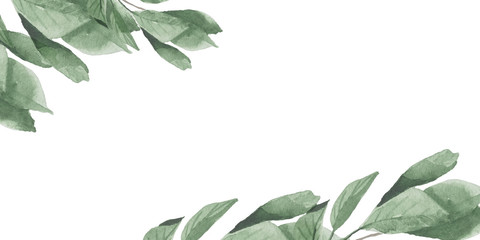 Watercolor cherry green leaves frame