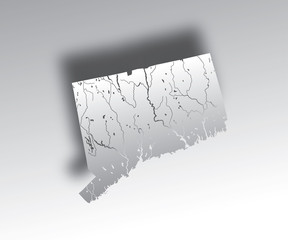 U.S. states - map of Connecticut with paper cut effect. Please look at my other images of cartographic series - they are all very detailed and carefully drawn by hand WITH RIVERS AND LAKES.
