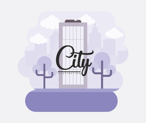 city building and trees over gray background, colorful design. vector illustration