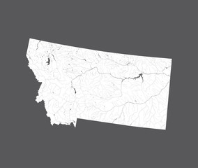 U.S. states - map of Montana. Please look at my other images of cartographic series - they are all very detailed and carefully drawn by hand WITH RIVERS AND LAKES.