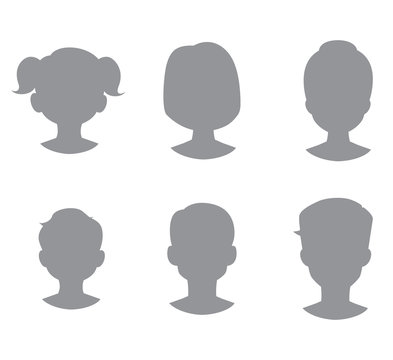 Grey avatars of woman, man, boy and girl. Isolaterd on white background.Vector illustration