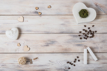 Hearts, love, Valentine's Day on a light wooden rustic background