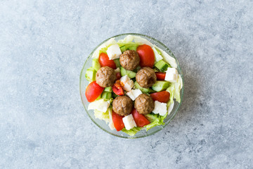 Meatball Salad with Tomatoes, Cheese and Lettuce / Kofte or Kofta