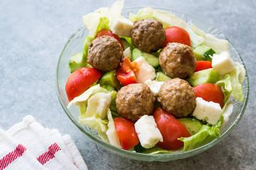 Meatball Salad with Tomatoes, Cheese and Lettuce / Kofte or Kofta