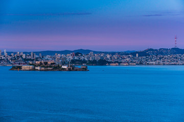 Fototapeta na wymiar Sunrise view of San Francisco as seen from Angel Island in the bay