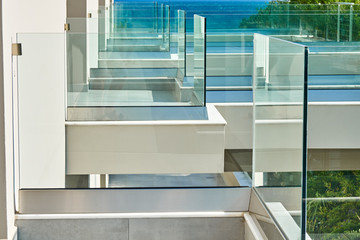 Glass fence in hotel on the sea