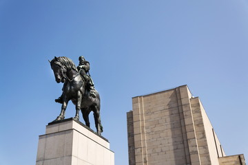 Fototapeta na wymiar Jan Zizka equestrian statue, National memorial Vitkov, Prague, Czech Republic