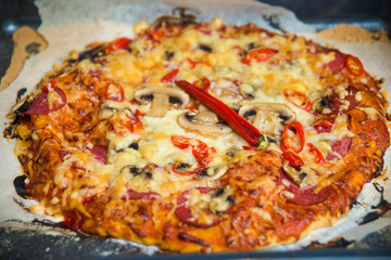 pepperoni pizza in the oven