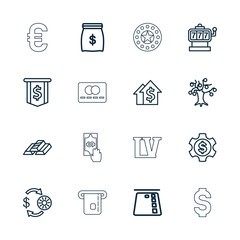 Collection of 16 money outline icons