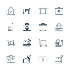 Collection of 16 suitcase outline icons