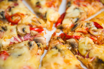 sliced pepperoni pizza close up