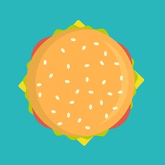 Delicious burger icon vector illustration isolated on background. Cafe or restaurant fast food snack, top view eating menu pictogram.