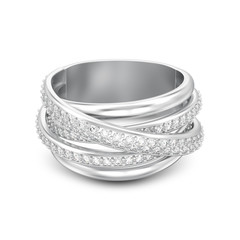 3D illustration isolated silver decorative diamond criss cross ring with shadow