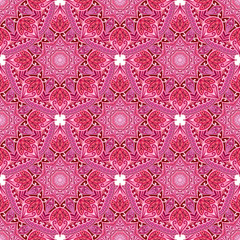 Seamless pattern with red mandala. Geometric circle element.