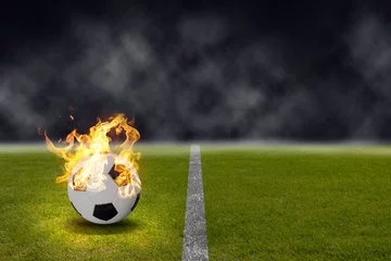 Papier Peint photo Lavable Foot ballon de football brûlant dans le stade