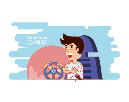 Person Driving With Wear Your Seat Belt Label Vector Illustration Design