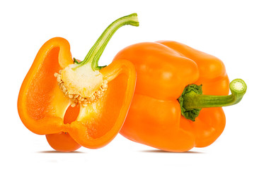 Fresh sweet pepper yellow bell isolated on white background with clipping path