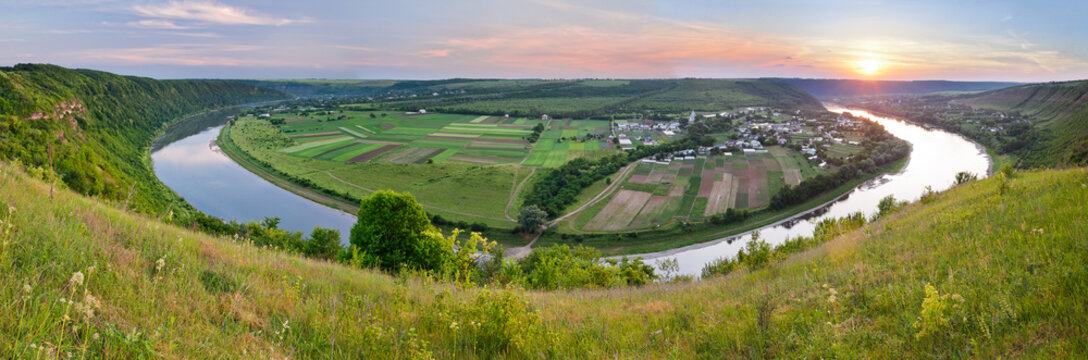 Beautiful panorama of the Dniester river canyon. Ukraine, Europe.