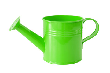 Green watering can, isolated on white.