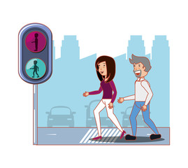 security of pedestrian in the road vector illustration design
