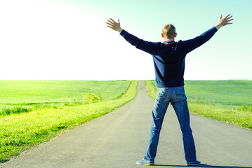 Lonely man on an empty road