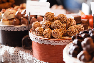The candies are covered with sesame seeds
