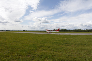 Fototapeta premium A small airplane on the runway.