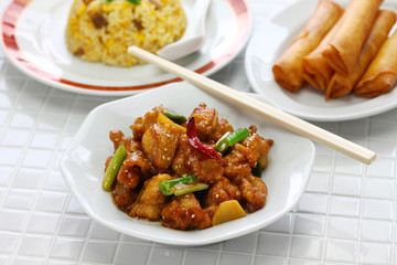 general tso’s chicken, fried rice, spring rolls, american chinese cuisine