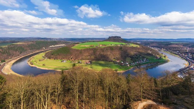 Cinemagraph loop time lapse Elbe River from Konigstein Fortress, Germany