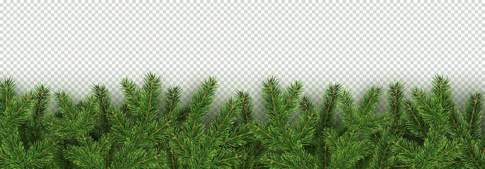 Christmas, New Year, Winter border with realistic branches of Christmas tree - 208972335
