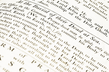 Fototapeta premium Order for burial at sea in a very old version of the Book of Common Prayer (CofE)