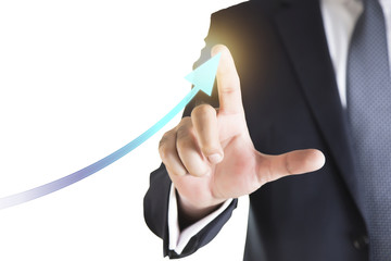 businessman hand working with modern technology and digital layer effect as business strategy concept 