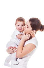 Mother and baby playing and laughing. A happy family