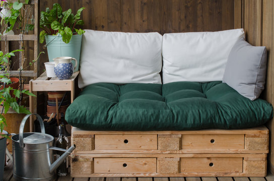 Cozy Wooden Pallet Couch On Balcony