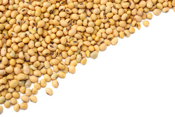 Soybeans isolated on white background. top view