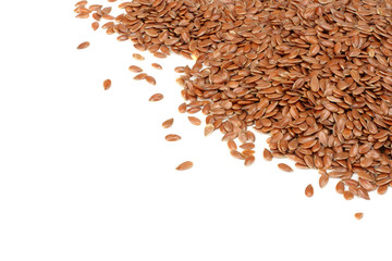 flax seeds isolated on white background. flaxseed or linseed. Cereals. top view