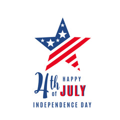 4th of July celebration holiday banner, star shape with typography lettering text