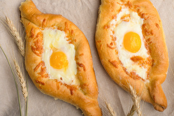 Khachapuri traditional Georgian cheese and egg-filled bread