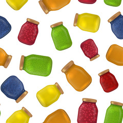 Realistic Detailed 3d Glass Jar with Jam Seamless Pattern Background. Vector