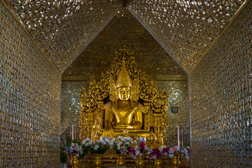 Sanda Muni Pagoda, Mandalay, Myanmar - view of a golden buddha statue 