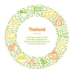 Thailand Travel and Tourism Banner Card Circle. Vector