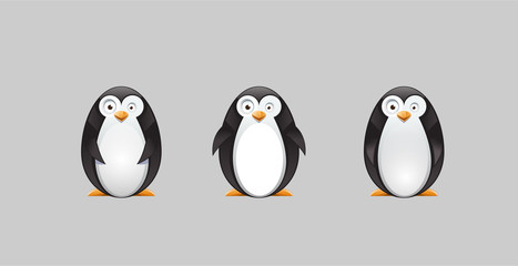 Vector drawing of a silly, crazy penguin with 3 different poses, vector illustration animal concept