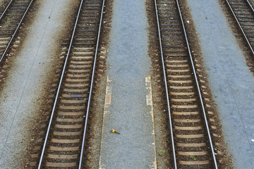 Fototapeta na wymiar Railroad tracks view from top