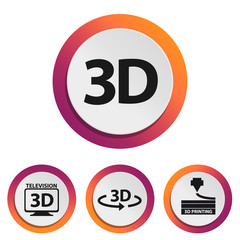 3D Television And Printing Technology Icons - Colorful Vector Illustration - Isolated On White Background