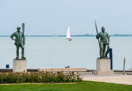 Sculptures Fisher and Fisherman at the Lake Balaton in Hungary